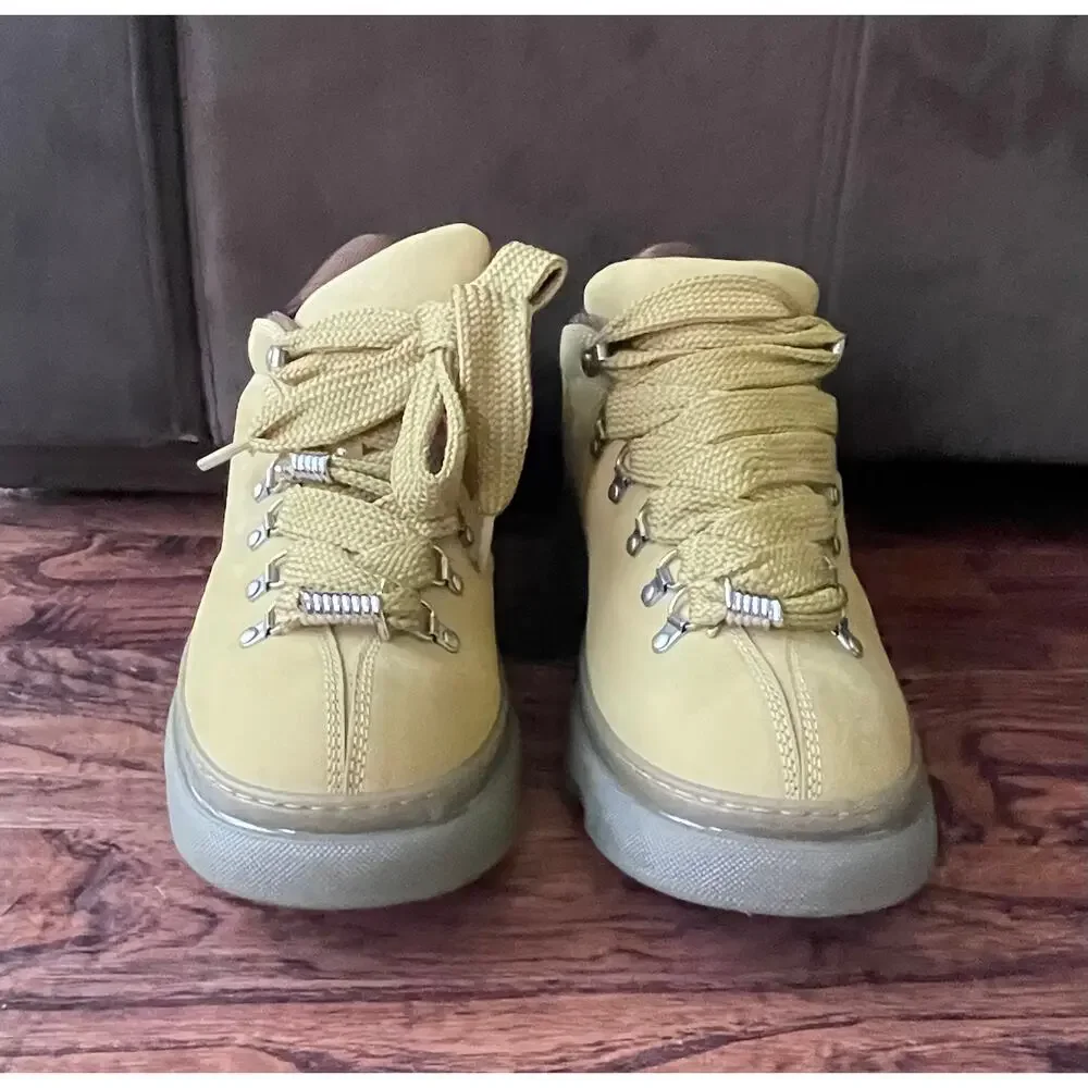 $1,195 NIB Burberry Trek Leather Low-Top Boots Sneakers Tan/Gray Men's 45(12)